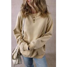 Parchment Solid Fleece Lined Crew Neck Casual Sweatshirt
