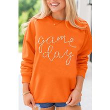 Orange Rhinestone game day Pattern Drop Shoulder Sweatshirt