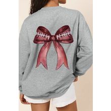 Gray Football Bow Print Drop Shoulder Pullover Sweatshirt