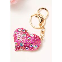 Bright Pink Rhinestone Inlay Heart Shaped Keychain