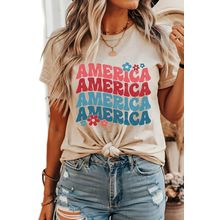 Khaki AMERICA Letter Floral Print T Shirt