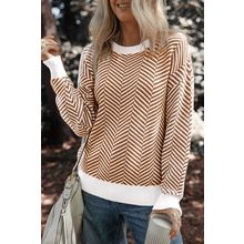 Coffee Contrast Edge Crew Neck Drop Shoulder Sweater