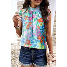 Sky Blue Frilled Collar Floral Vest
