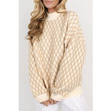 Oatmeal Diamond Knit Drop Shoulder Loose Sweater