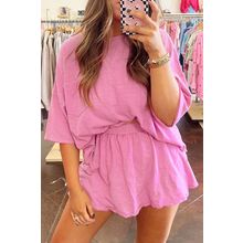 Sachet Pink Loose Fit Half Sleeve T Shirt and High Waist Skirt Set