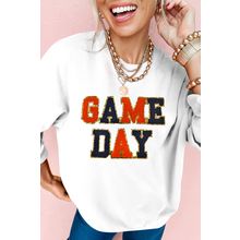 White GAME DAY Chenille Letter Graphic Sweatshirt