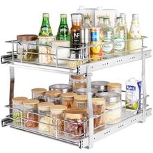 2 Tier 17"W x 21"D Pull Out Cabinet Organizer, Heavy Duty Slide Out Pantry S...