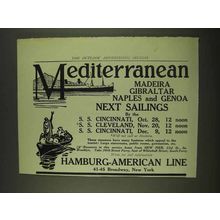 1913 Hamburg-American Line Ad - Mediterranean