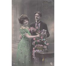 Lady Siren Green Dress Flower Basket Real Glitter Secret Code Old French Glamour