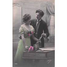 Lovers At Piano Sheet Music Secret Coded Old Romance Postcard