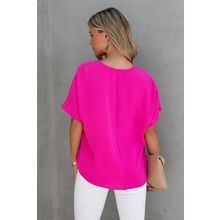Rose Solid V Neck Short Sleeve Blouse