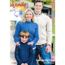 Aran Style Knitting Pattern Wendy Guernsey 5ply #5942 Child/Adult Jumper Sweater