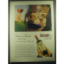 1946 Valliant Vineyards Ad - art by Nat White - Dinner is so Romantic