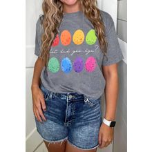 Gray Easter Eggs Print Crew Neck T Shirt
