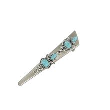 Alligator hair clip turquoise blue stone western design metal 3 inch