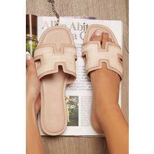 White Faux Raffia Detail Hollowed Open Toe Slippers