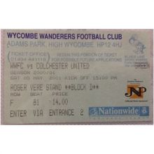 Wycombe Wanderers v Colchester Utd 2000/01 Division 2 Football Ticket Stub