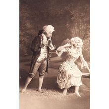 Victorian Man Playing Flute Goldilocks Recorder Dagger Wig Antique WW1 Postcard