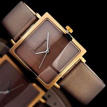 Ladies Brown Square Face Stainless Steel Back Brown Leather Strap Watch