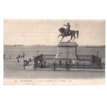 NAPOLEON'S STATUE AND SHIPS , CHERBOURG, FRANCE. unused antique postcard