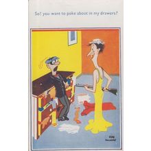 Peeping Tom With Laundry Knickers Fetish Caught By Lady & Gun Old Comic Postcard