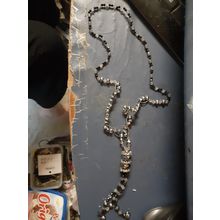 womens silver, black beads and white gem beaded necklace with tassell