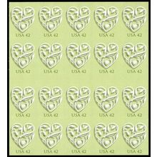 Heart Full Pane of Twenty 42 Cent Postage Stamps Scott 4271