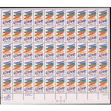 Love Crayon Wedding Sheet of Fifty 22 Cent Postage Stamps Scott 2143