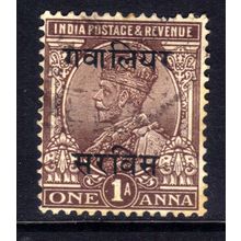 India Gwalior 1923- 27 KGV 1 Anna Chocolate Ovpt used SG O54 ( G1058 )