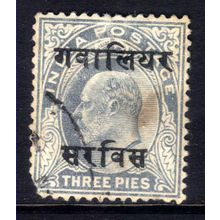 India Gwalior 1903 - 05 KEV11 3 pies Pale Grey used SG O29 ( J37 )