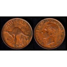 Australia One Penny 1944 Used Coin 1d Geo VI Kangaroo