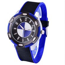 Gents BMW Style Blue White Face Black Blue Silicon Strap Watch & Rocket Case
