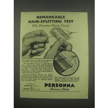 1949 Personna Precision Razor Blades Ad - Remarkable hair-splitting test