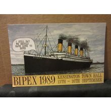 BLOOMSBURY POSTCARD FAIR, 1989 unused postcard Titanic ship =
