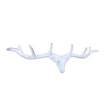 Pack Of 2] Whitewashed Cast Iron Large Deer Head Antlers Decorative Metal Wa...