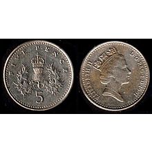 United Kingdom Five Pence 1991 Used Coin 5p Crown Thistle QE II UK