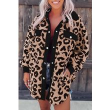 Black Contrast Trimmed Leopard Teddy Shacket