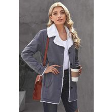 Gray Lapel Collar Button Fleece Jacket