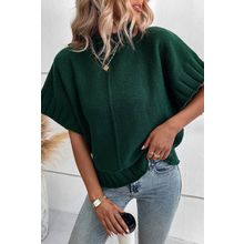 Blackish Green Mock Neck Batwing Short Sleeve Knit Sweater