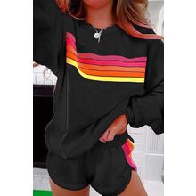 Black Striped Accent Pullover and Shorts Two Piece Casual Set