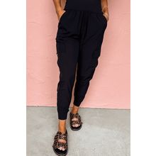 Black Elastic High Waist Pocketed Cargo Jogger Pants