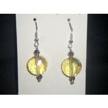 Beautiful clear lemon yellow faceted glass & purple accent earrings