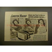 1940 Lux Soap Ad w/ Loretta Young, Active-Lather Facial