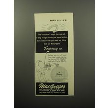 1951 MacGregor Tourney Golf Ball Ad - The horseshoe's magic has run out