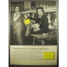 1956 Western Union Telegram Ad - Ceil Chapman creates a new Fall Model