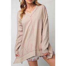 Apricot Exposed Seam V Neck Split Hem Tunic Top