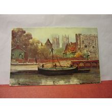 YORK FROM THE RIVER, used antique postcard Wrench series /