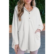 White Patchwork Side Pockets Oversized Henley Hoodie