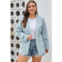 Sky Blue Plus Size Soft Lightweight Pocketed Lapel Blazer