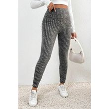 Gray Wide Waistband Ribbed Textured Knit Leggings